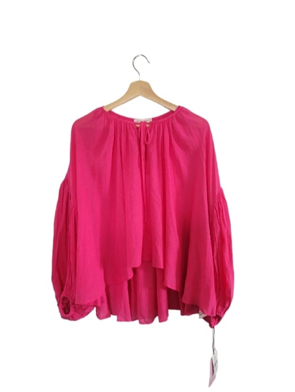 NWT Avec Les Filles Size S Pink Boho Flowy Blouse Balloon Sleeves Lightweight